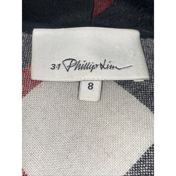 3.1 PHILLIP LIM Poncho Sweater Size 8 Wool Blend Plaid Black White Red - Picture 7 of 11